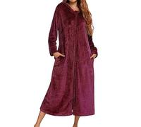 Robe De Chambre Capuche avec Zipper, Peignoir De Bain Femme Polaire Unie, Chemise De Nuit Grande Taille à Manches Longues, Chaud Et Confortable VêTements De Nuit Femme Automne Hiver