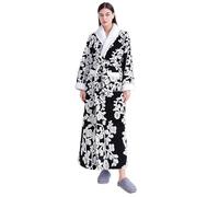 Robe de chambre en polaire sans capuche pour femme - Kimono floral long et chaud - Imprimé pelucheux - Peignoir de luxe épais et doux pour chambre d'hiver - Peignoir thermique
