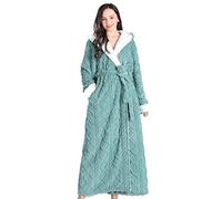 Robe de Chambre Femme Polaire Pyjama Homme Hiver, Peignoir de Bain Femme Automne et Hiver Vêtements de Nuit Chemise de Nuit Homme Long Peignoir Épaissi Couple Pyjamas ( Color : Groen , Size : Women L