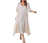 Robe de chambre légère pour femme avec chemise de nuit, ensemble sexy 2 pièces, pyjama long en soie, nuisette en satin, peignoir kimono, longue nuisette de mariage, lot de 2, peignoir de maison, robe