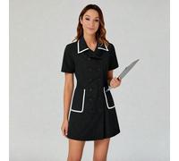 Robe de laboratoire élégante pour femmes avec col croisé et poche, taille élastique, convient pour le travail ou les déplacements. Idéale pour les cliniques, les salons de beauté, les cabinets médicau