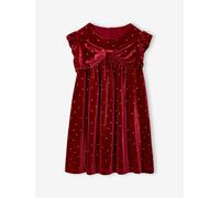 Robe fille noël à noeud velours lisse rouge 4A