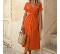 Robe mi-longue à col V et ceinture taille pour le travail L,M,S,XL,XSUnicoloreTissu tissé