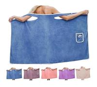 Robe Serviette Femme En Éponge Absorbante Séchage Rapide, Fermeture Réglable Double Bouton, Grande Taille Bleu