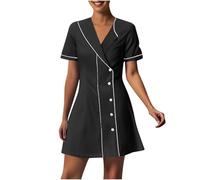 Robe Tunique Médicale Femme 2025 Soldes Blouse Medicale Femmes Col en V Banche Manches Courtes Uniforme de Travail Blouses Infirmiere Femme Professionnelle Uniforme D'Infirmière de Travail Pas Cher