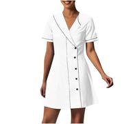 Robe Tunique Médicale Femme 2025 Soldes Blouse Medicale Femmes Col en V Banche Manches Courtes Uniforme de Travail Blouses Infirmiere Femme Professionnelle Uniforme D'Infirmière de Travail Pas Cher