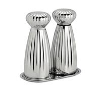 Robert Welch Set de moulins à sel et à poivre Palm Bright Small-acier inoxydable. avec plateau