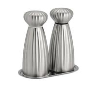 Robert Welch Set de moulins à sel et à poivre Palm Satin Small-acier inoxydable. avec plateau