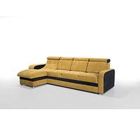 Robin Inspire Bristol Canapé d'angle Convertible Moutarde Noir Gauche | Canapé-lit d'angle avec coffre de rangement, fonction couchage, têtières réglables et confort optimal au quotidien.