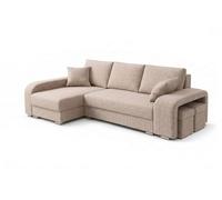 Robin Inspire Canapé d’Angle Convertible en L avec coffres de Rangement - Canapé-lit 245 cm - 2 poufs - Tissu Golden - Angle Gauche - Beige York