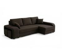 Robin Inspire Canapé d’Angle Convertible en L avec coffres de Rangement - Canapé-lit 245 cm - 2 poufs - Tissu Golden - Angle Droit - Marron foncé York
