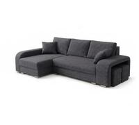 Robin Inspire Canapé d’Angle Convertible en L avec coffres de Rangement - Canapé-lit 245 cm - 2 poufs - Tissu Golden - Angle Gauche - Gris foncé York