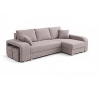 Robin Inspire Canapé d’Angle Convertible en L avec coffres de Rangement - Canapé-lit 245 cm - 2 poufs - Tissu Golden - Angle Droit - Gris Clair York