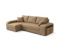 Robin Inspire Canapé d’Angle Convertible en L avec coffres de Rangement - Canapé-lit 245 cm - 2 poufs - Tissu Golden - Angle Gauche - Beige foncé York