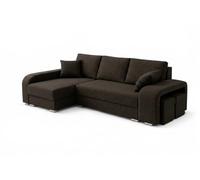 Robin Inspire Canapé d’Angle Convertible en L avec coffres de Rangement - Canapé-lit 245 cm - 2 poufs - Tissu Golden - Angle Gauche - Marron foncé York