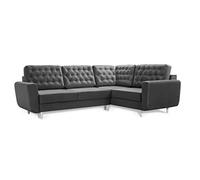 Robin Inspire Linda Canapé d'angle convertible Anthracite Droit | Canapé-lit d'angle 250 cm en L, 4 places, 2 coffres, 5 coussins, dos entièrement revêtu, tissu velours, salon