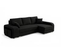 Robin Inspire York Canapé d’Angle Convertible Droit Noir | Canapé-lit 245 cm avec coffre de rangement, 2 poufs, couchage 200x165 cm et tissu Golden élégant