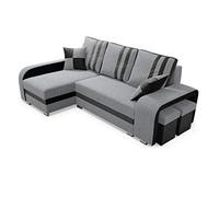 Robin Inspire York Canapé d’Angle Convertible Gris Noir | Canapé-lit 245 cm avec 2 coffres, 2 poufs, couchage 200x165 cm et rangement discret