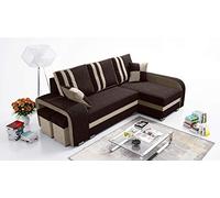 Robin Inspire York Canapé d’Angle Convertible Marron Beige Droit | Canapé-lit 245 cm avec rangement intégré, 2 poufs, couchage 200x165 cm et tissu Baltic élégant