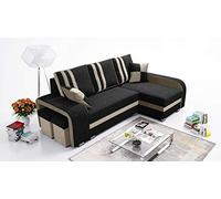 Robin Inspire York Canapé d’Angle Convertible Noir Beige Droit | Canapé-lit 245 cm avec 2 coffres, 2 poufs, couchage 200x165 cm et tissu Baltic agréable