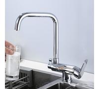 Robinet 3 Voies Cuisine Mitigeur Cuisine Rabattable Sous Fenetre Robinet Rotatif Robinet de Cuisine à Eau Potable Filtré Mitigeur à 3 Voies pour Evier,Chromé