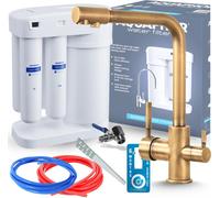 Robinet 3 voies de cuisine Ari Morion, osmoseur avec filtre à eau, bec pivotant, laiton brossé, raccord pour eau filtrée