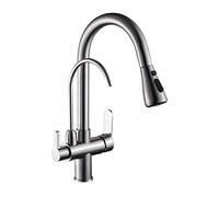 Robinet 3 Voies Osmoseur de Cuisine Mitigeur Avec Douchette 2 Jets Extractible Pour Purificateur d'Eau - Évier Brossé