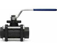 Robinet à boisseau sphérique en acier au carbone Valpres, 3 pièces, 3/4" PN14/40, étanche à la vapeur, max. 198 °C, acier DG, manchon, 1 pièce.