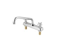 Robinet à Plaque 3 Trous Entraxe 254mm avec Poignées Croisées et Bec Fixe Courbé Argent