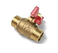 Robinet à tournant sphérique en laiton paroi épaisse avec poignée papillon rouge, double filetage mâle 1/4" 3/4", mini arrêt for conduites d'air(1/2(DN15))