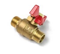 Robinet à tournant sphérique en laiton paroi épaisse avec poignée papillon rouge, double filetage mâle 1/4" 3/4", mini arrêt for conduites d'air(3/8(DN10))