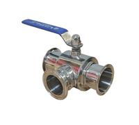 Robinet à tournant sphérique sanitaire à trois voies en acier inoxydable de qualité alimentaire, triple pince manuelle, robinet à tournant sphérique directionnel à dégagement rapide, 19mm 25mm 51mm