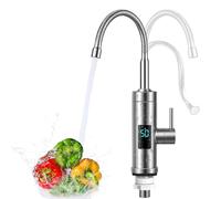 Robinet avec Chauffe-eau Instantané, 3000W Inoxydable Chauffe-eau Electrique, 360° Affichage de la Température LED, Chauffe-eau pour Cuisine et Salle de Bain pour Caravane de Jardin Potager, Max. 60℃