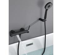 Robinet Baignoire Noir avec Douchette, Mitigeur Baignoire Cascade | Cascade Robinet de Baignoire Mural, Résistant à la Rouille Laiton, Eau Chaude et Froide, Douchette 3 Fonctions, 150cm Tuyau