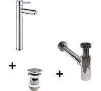 Robinet bec haut TAP + bonde CLINT + siphon SIMON