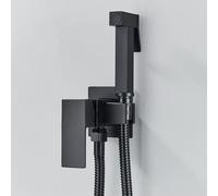 Robinet bidet avec douchette intégrée - Robinet pour toilettes - En laiton massif - Mitigeur à un levier - Eau chaude et froide - Montage mural - Jet horizontal - Noir mat