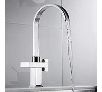Robinet carré chromé Cascade, Bec pivotant à Double Levier avec raccords Standard Britanniques, Robinet en Laiton Mono Bloc