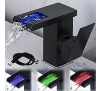 Robinet cascade LED, noir, 3 couleurs, mitigeur à un levier, tuyaux de 60 cm