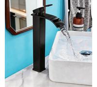 Robinet cascade moderne à poignée unique pour lavabo de salle de bain, finition en acier inoxydable, mélangeur de vasque de vanité, bec cascade eau chaude et froide, pour cuisine et rénovation de la m