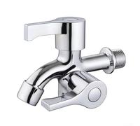 Robinet chromé à double sortie pour machine à laver, valve d'eau robuste en alliage de zinc avec connexion G1/2, robinet de montage à trou unique pour évier de cuisine et salle de bain (poignée Jiumu)
