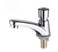Robinet chromé avec retard temporisé à fermeture automatique Robinet à économie d'eau Salle de bain publique Lavabo Mitigeur simple à eau froide Montage sur pont Hygiénique Efficace