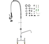 Robinet commercial SucceBuy avec douchette de pré-évier, hauteur 44 pouces, centre 8 pouces, bec pivotant 12 pouces, en laiton, pour évier de cuisine avec cuve 1/2/3, à monter sur le dessus, avec douc