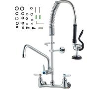 Robinet commercial SucceBuy avec douchette de prélavage, hauteur 63,5 cm, centre 20,3 cm, bec pivotant 30,5 cm, montage mural, en laiton, douchette extractible, pour évier 1/2/3 compartiments