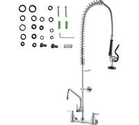 Robinet commercial SucceBuy avec douchette de prélavage, hauteur 91,4 cm, centre 20,3 cm, bec pivotant 30,5 cm, montage mural, en laiton, douchette extractible, pour évier 1/2/3 compartiments