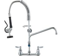 Robinet commercial VEVOR avec douchette de prélavage, hauteur 63 cm, bec pivotant 305 mm, mural Robinet pour évier de cuisine, construction en laiton avec douchette extractible, pour évier 1/2/3 compa