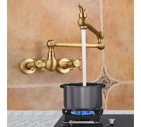 Robinet Cuisine 2 Poignet Antique Robinet Pot Filler pour Evier de Cuisine 2 Trous Mitigeur Cuisine Pliant en Laiton,Antique