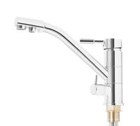 Robinet Cuisine 3 en 1 Laiton 3 Voies Eau Chaude Froide Pure 360° | Robinet cuisine 3-en-1 laiton chromé, 360°, double poignée, cartouche céramique, sorties séparées.Pour évier,osmoseur,filtre