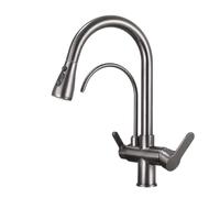 Robinet Cuisine 3 Voies avec Douchette Extractible Purification de L'Eau Eau Froide et Chaude Rotation Robinet Osmoseur 3 Voies Laiton-Gris