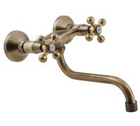 Robinet Cuisine Mitigeur Laiton Mural Manettes Croisillons Bec Inférieur Stilo