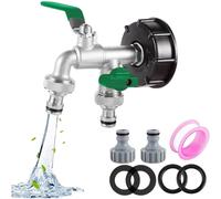 Robinet Cuve 1000L S60X6 IBC Raccord Robinet avec raccord de tuyau Robine double sortie 1/2"+3/4"Adaptateur de Réservoir en Alliage d'aluminium Robinet de Jardin avec Adaptateur en Plastique(vert)
